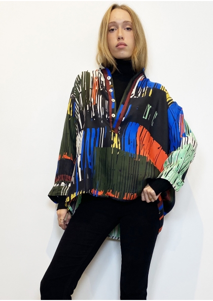 Chemise mao en soie - Black...