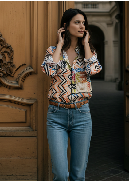 Chemise mao en soie -...