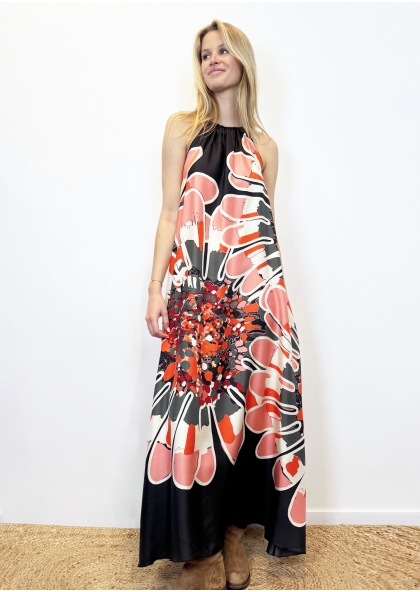 ROBE LONGUE FLEURS ROSE POUDRE