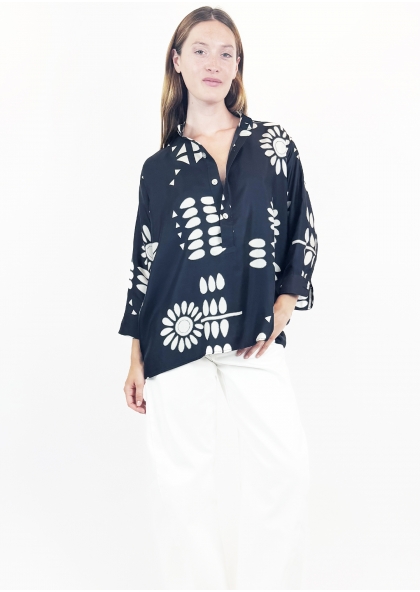 Chemise soie Flower Carbone