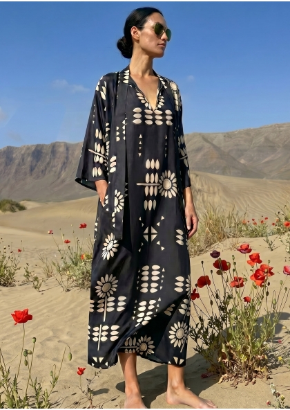 Robe Riviera Flower Carbone